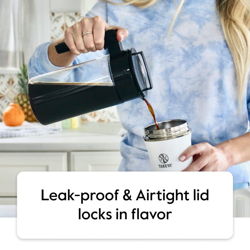Takeya Tritan Cold Brew Coffee Maker - Airtight Pitcher with Leak-Free Lid - BPA-Free Cold Brew Maker with Silicone Handle - Dishwasher-Safe Pitcher for Homemade Cold Brew - 1 Quart, White - Image 3